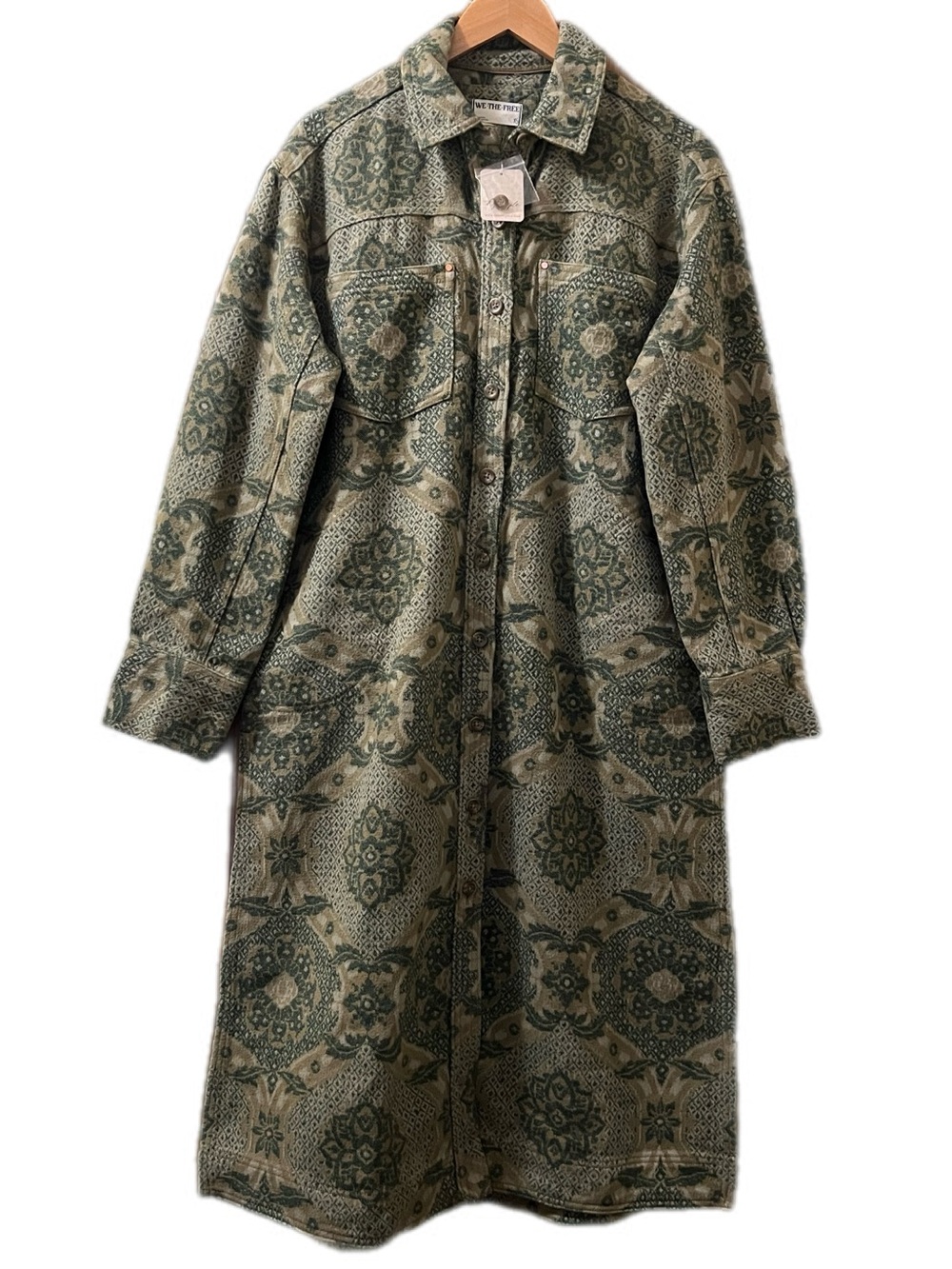 Free People We The Free Brick Lane Jacquard Maxi Shirt Jacket XS 90s Whimsigoth - Picture 5 of 13